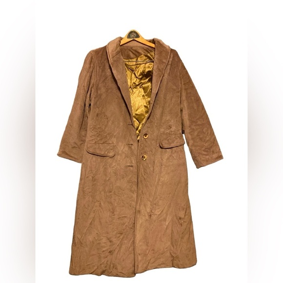 Women’s Tan Long soft Coat faux Suede Size 10 - Picture 3 of 10